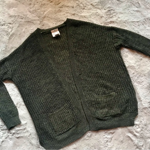 SWS Knitwear knit cardigan, dark green, pockets, small grandpacore academia - Picture 1 of 6